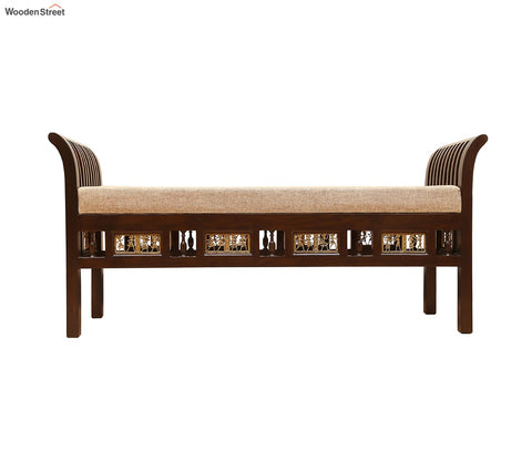Myla-III Ottoman Cushioned Double Seater with Striped Wood Pattern in Walnut Finish