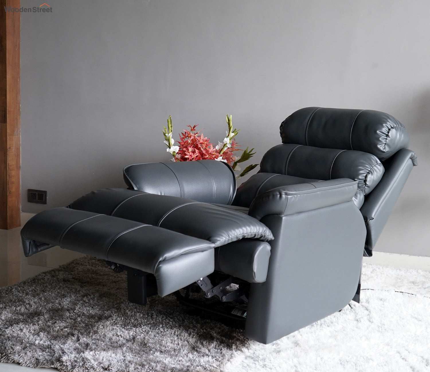 Valencia Leatherette 1 Seater Manual Recliner Sofa (Limed Spruce Blue)