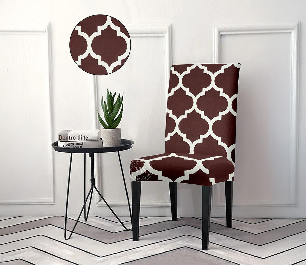 Terria Printed Polyester Spandex Chair Cover - One Piece (Brown)