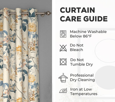 Leafy Floral Print 1 Piece Light-Filtering Curtain (Blue, 7 Feet)