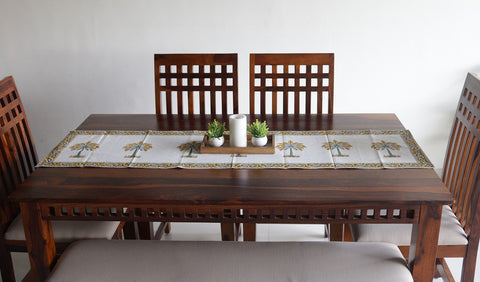 Vivid Garden Yellow and White Hand Block Print Table Runner - 16 x 50