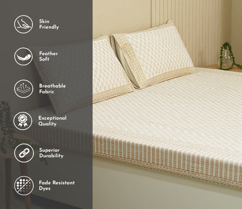 200 TC Double Bed Sheet - Alys Positional Percale Cotton Bedsheet King Size With 2 Pillow Covers