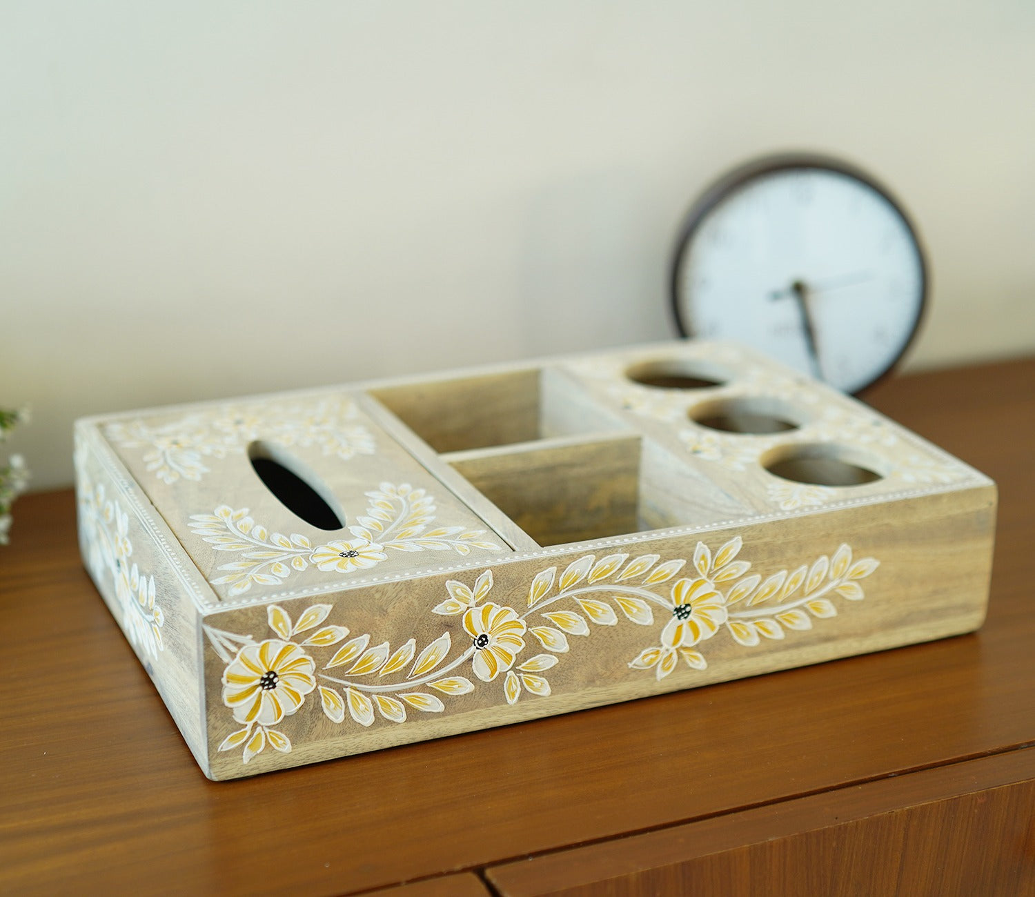 Adiva Floral Hand Painted Multistorage Wooden Tray