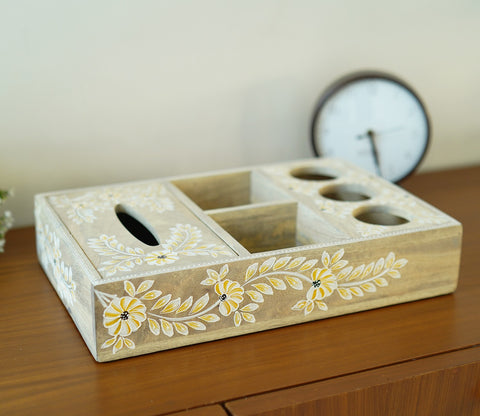 Adiva Floral Hand Painted Multistorage Wooden Tray