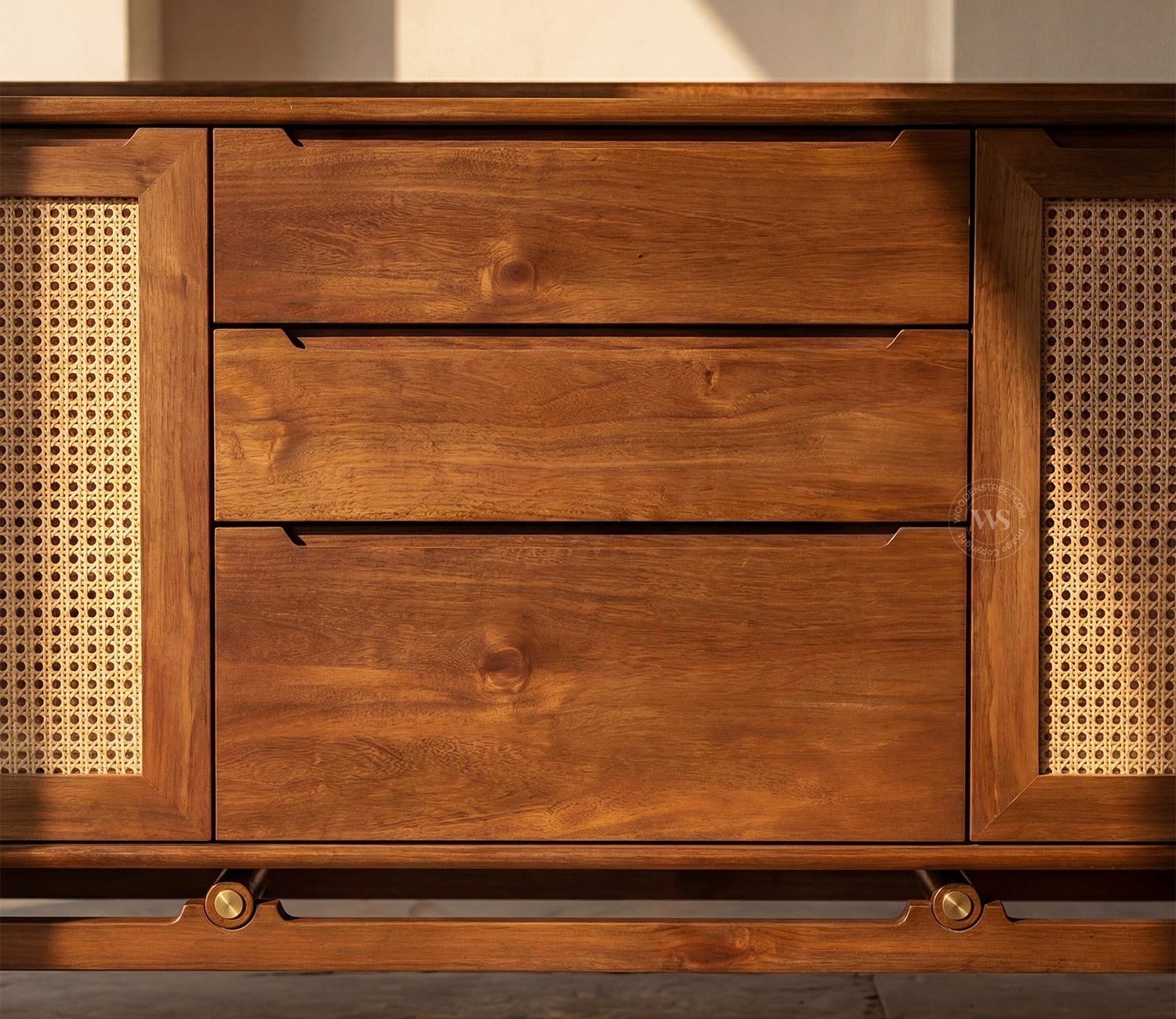 Ishana Mango Wood Designer Cabinet with Cane Detailing (Teak Finish)