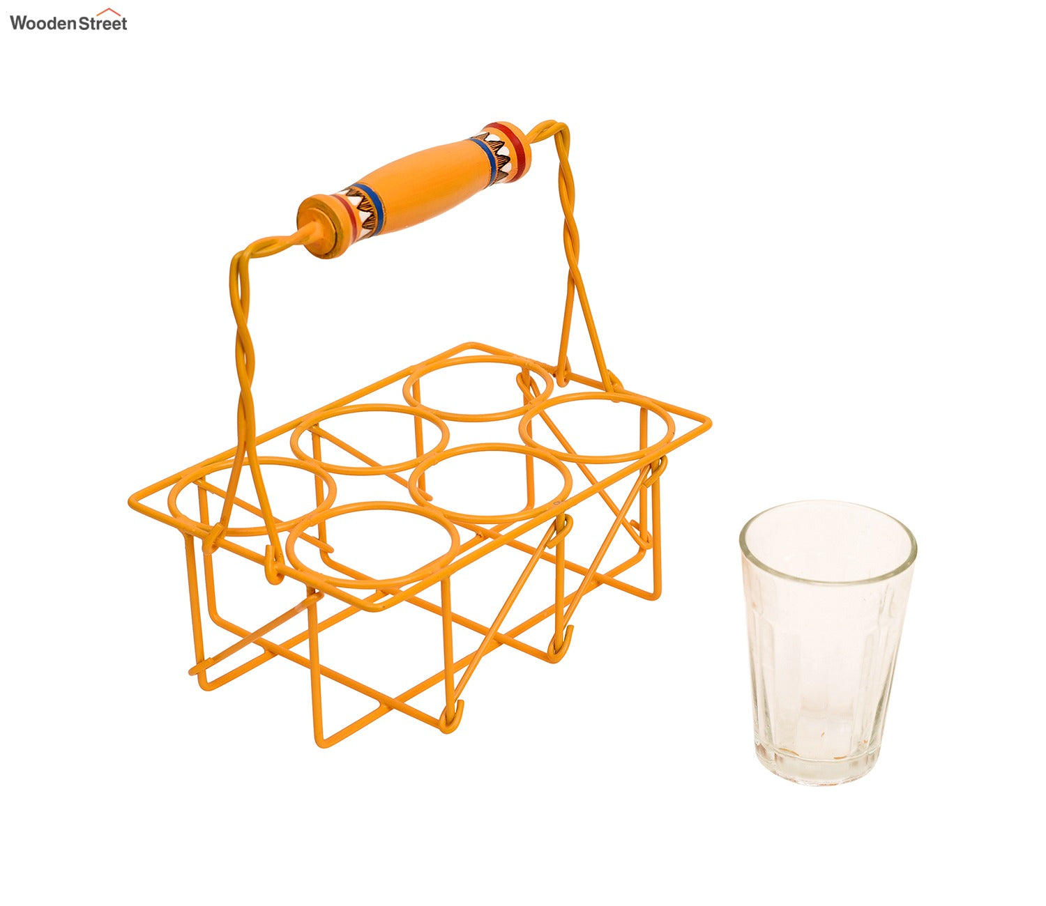 Cutting Chai in Yellow Handpainted Metal Stand - Set of 6