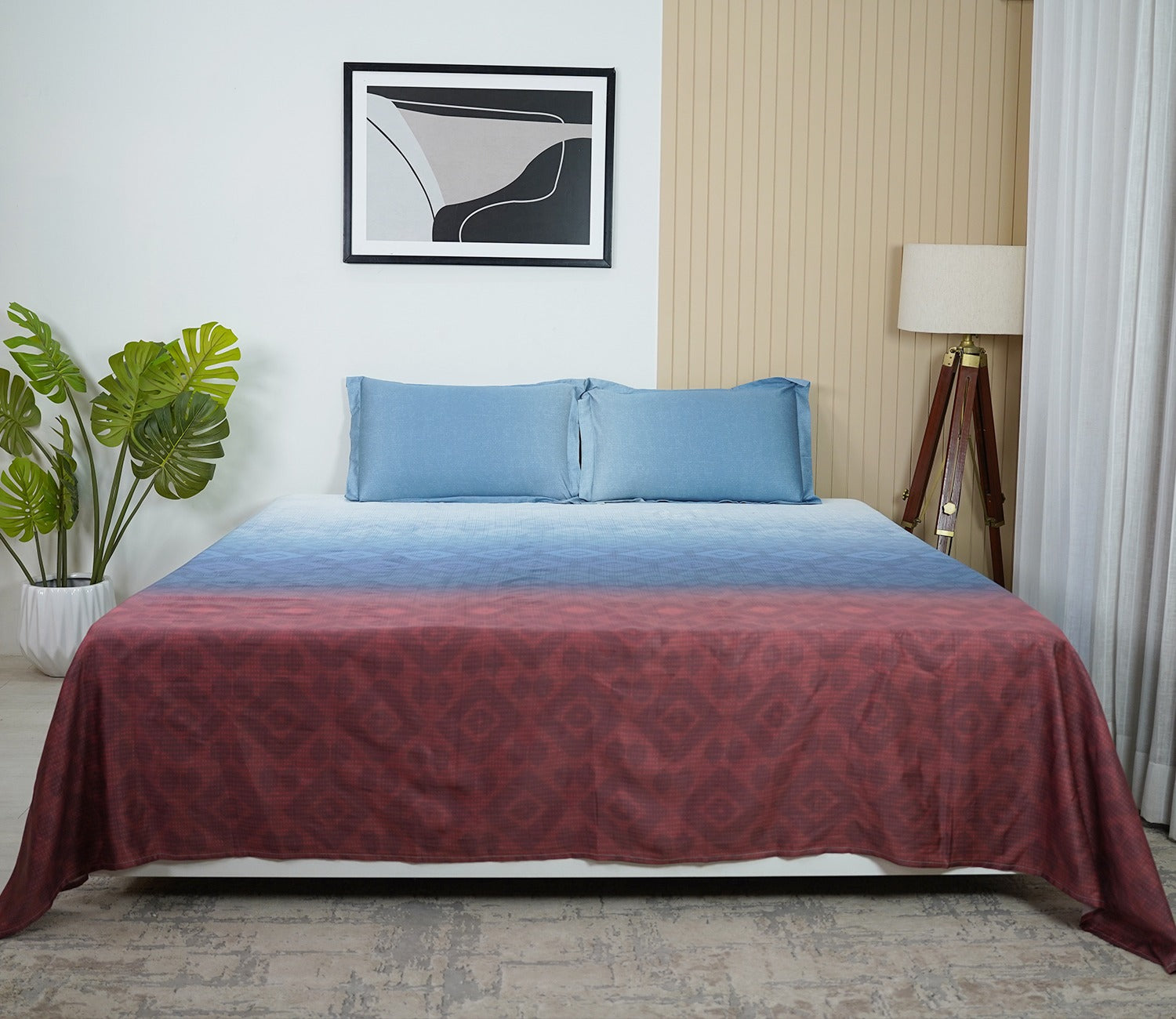 Rhombo 300 TC Flat Pure Cotton King Size Bedsheet With 2 Pillow Covers (Red)