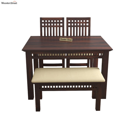 Adolph Compact 4 Seater Dining Set with Bench (Walnut Finish)