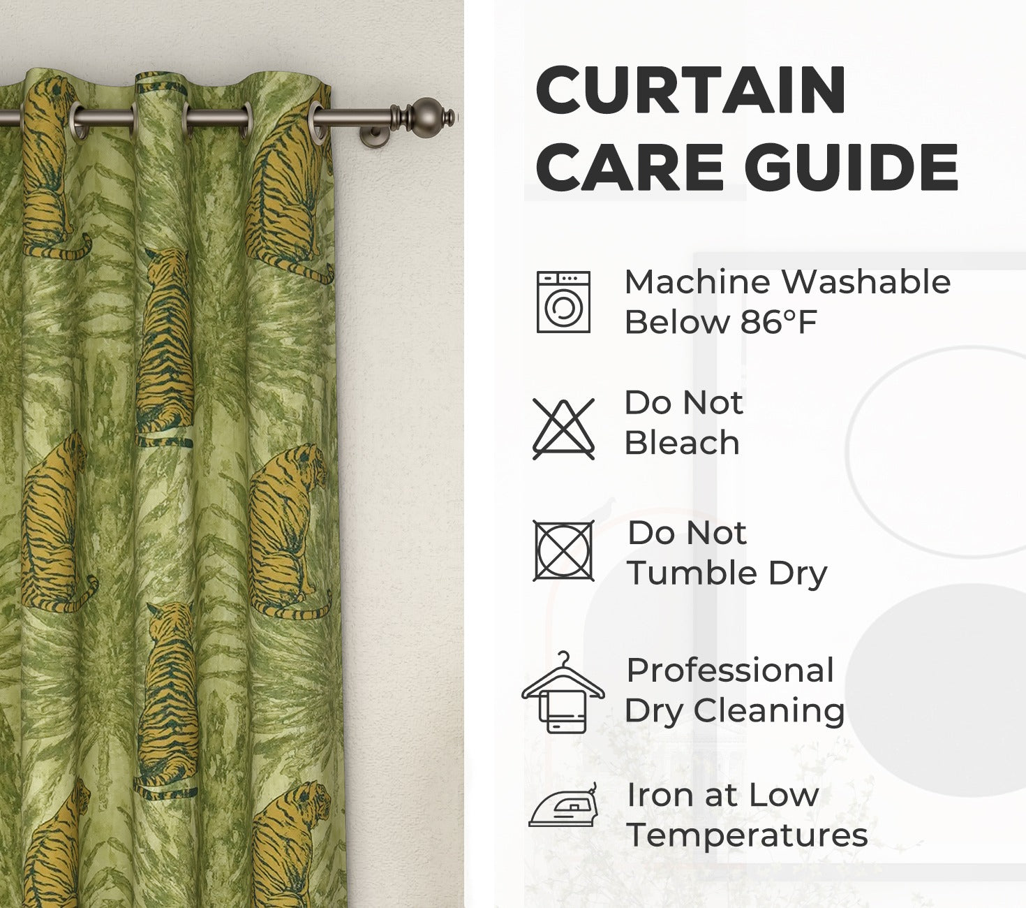 Leopard Print Light-Filtering Door Curtains Set of 2 (Green, 7 Feet)