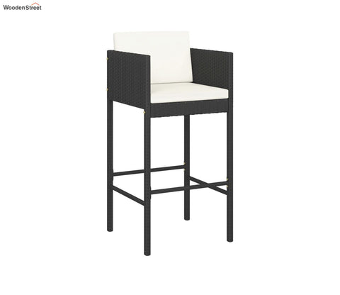 Black Rattan And Wicker 6 Seater Outdoor Bar Set With Off White Cushions