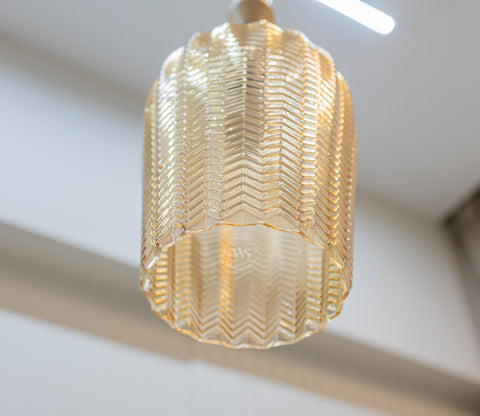 Miera Hanging Pendant Light with Carved Glass Shade (Amber)