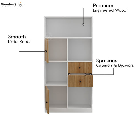 Sheldon Modern Bookshelf with Open & Closed Storage, Textured Fronts (Engineered Wood, Santana Pattern)