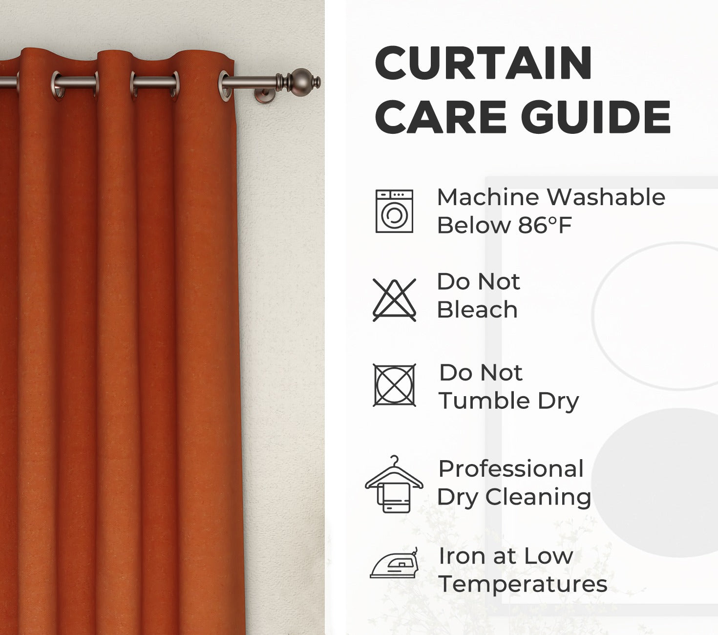 Solid Plain 1 Piece Light-Filtering Curtain (Orange, 7 Feet)