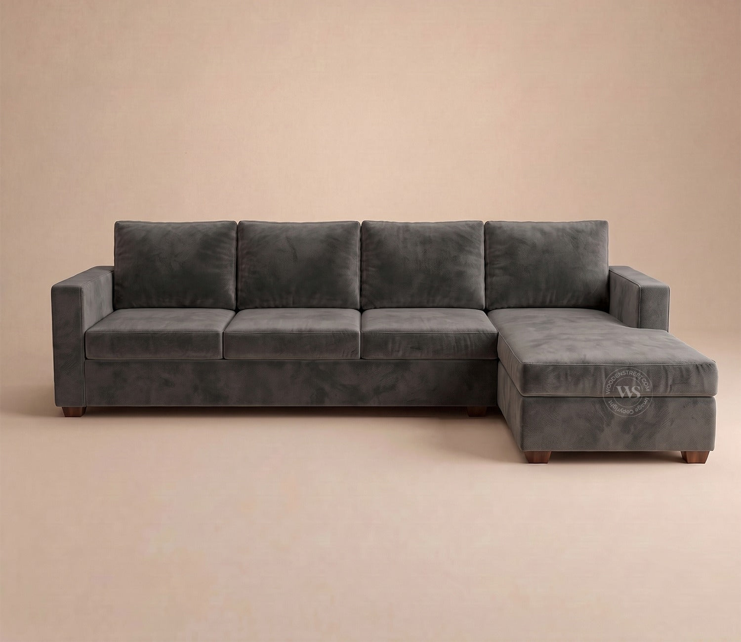 Albus L-Shape 5 Seater Right Aligned Sofa (Velvet, Graphite Grey)
