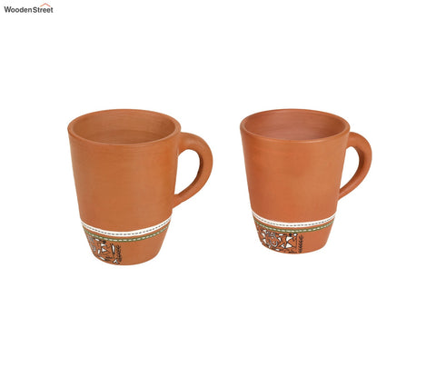 Knosh Classic Earthen Mugs with Tribal Motifs (Set of 2)