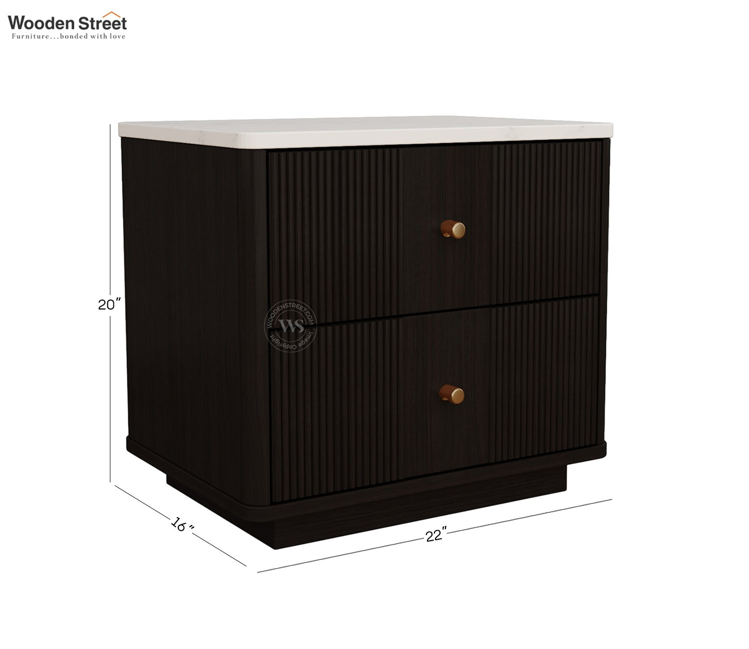 Kesarth Mango Wood Bedside table with Marble Top & Storage (Black Finish)