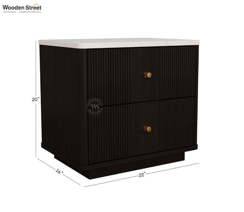 Kesarth Mango Wood Bedside table with Marble Top & Storage (Black Finish)