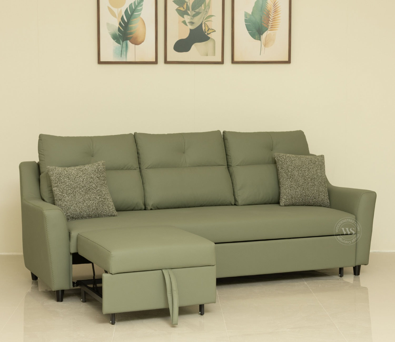 Elano 3-Seater Sofa Cum Bed | Pull-Out Mechanism (Green)