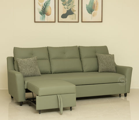 Elano 3-Seater Sofa Cum Bed | Pull-Out Mechanism (Green)