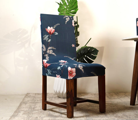Flaubert Floral Printed Polyester Spandex 6 Piece Chair Cover (Blue)