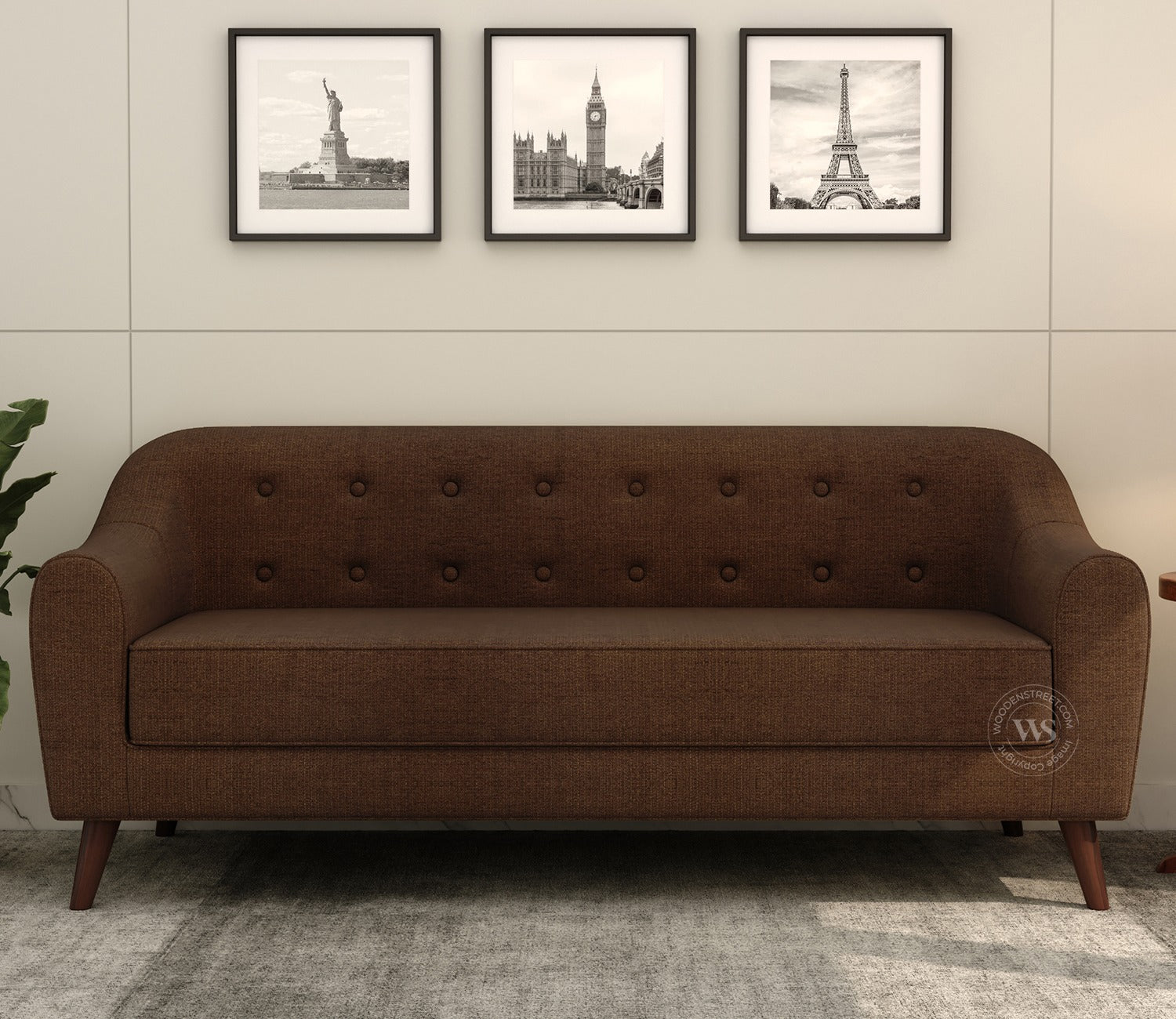 Sibert 3 Seater Fabric Sofa (Mocha Brown)