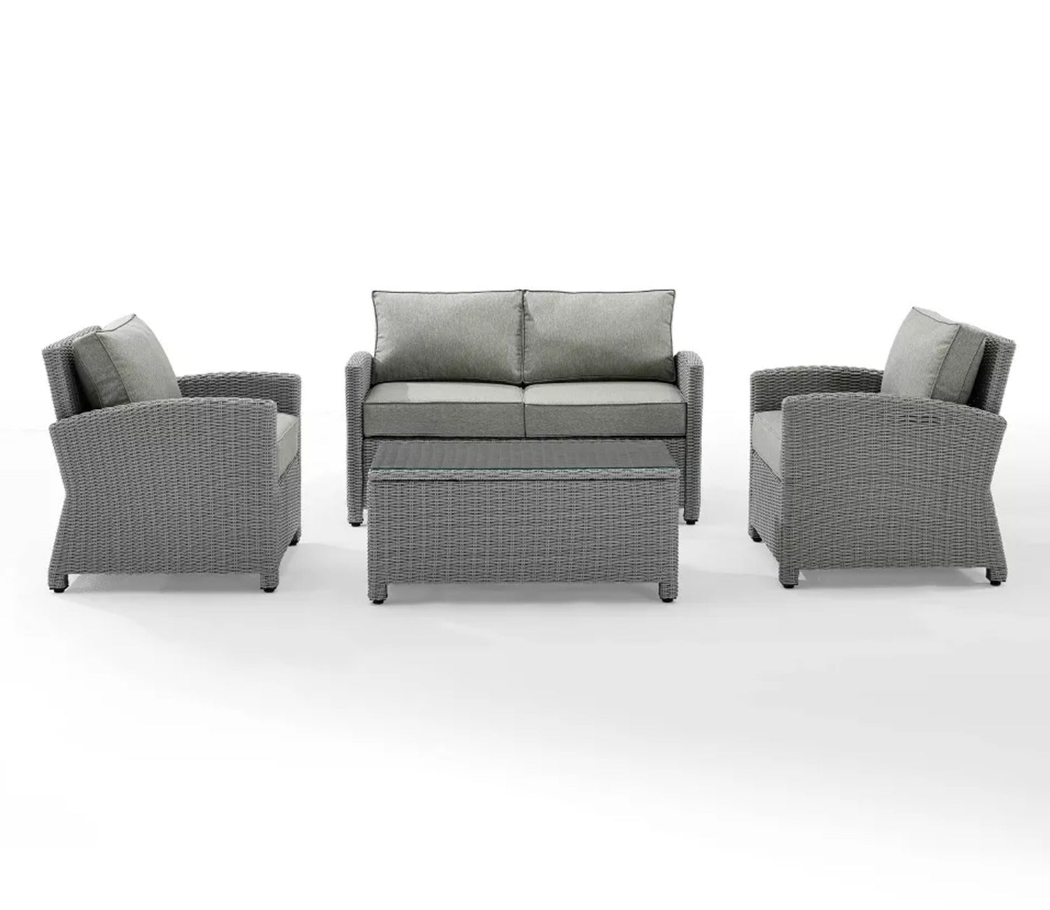 Grey Rattan And Wicker 4 Seater Patio Set With Table And Grey Cushions