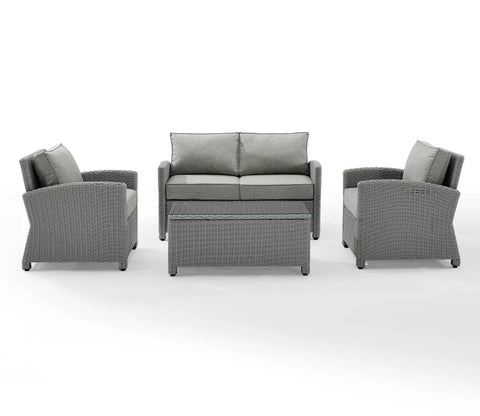 Grey Rattan And Wicker 4 Seater Patio Set With Table And Grey Cushions