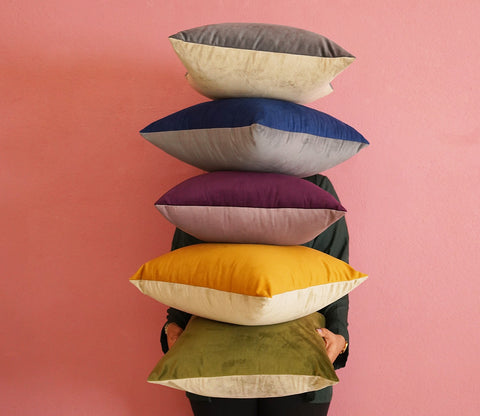Duet Two Color Velvet Cushion Covers - Pack of 5 (16 x 16 Inch, Multi Color)