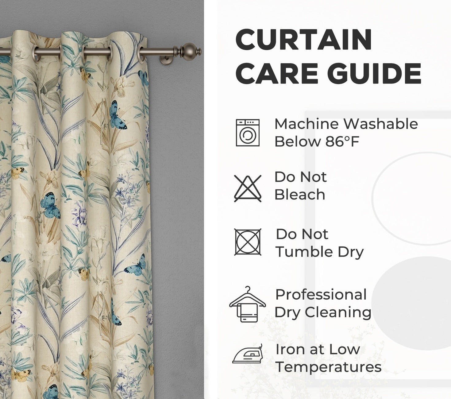 Butterfly 1 Piece Light-Filtering Curtain (Blue, 7 Feet)