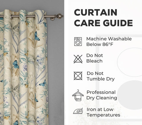 Butterfly 1 Piece Light-Filtering Curtain (Blue, 7 Feet)