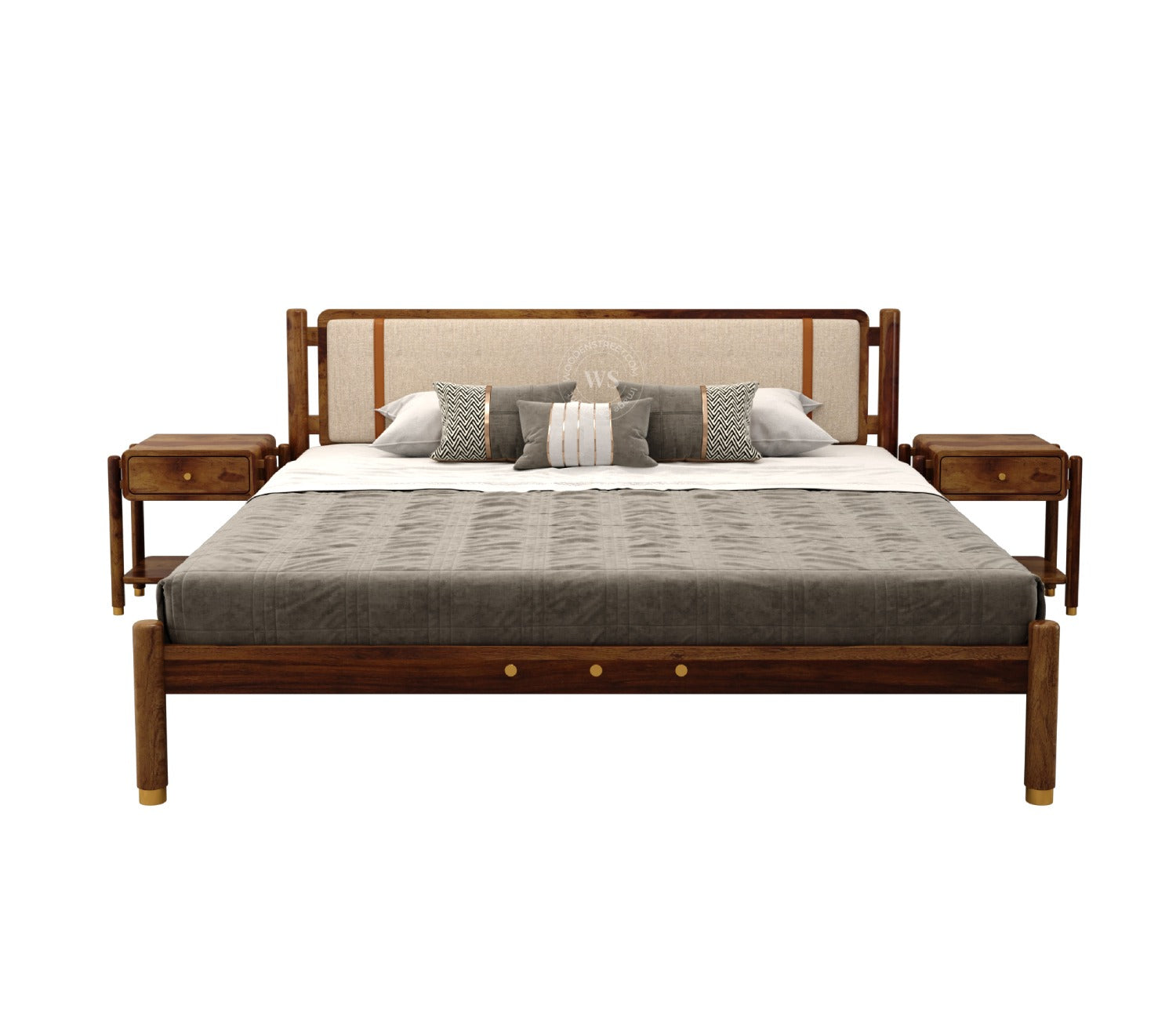 Sarthi Sheesham Wood Bed Without Storage (King Size, Teak Finish)