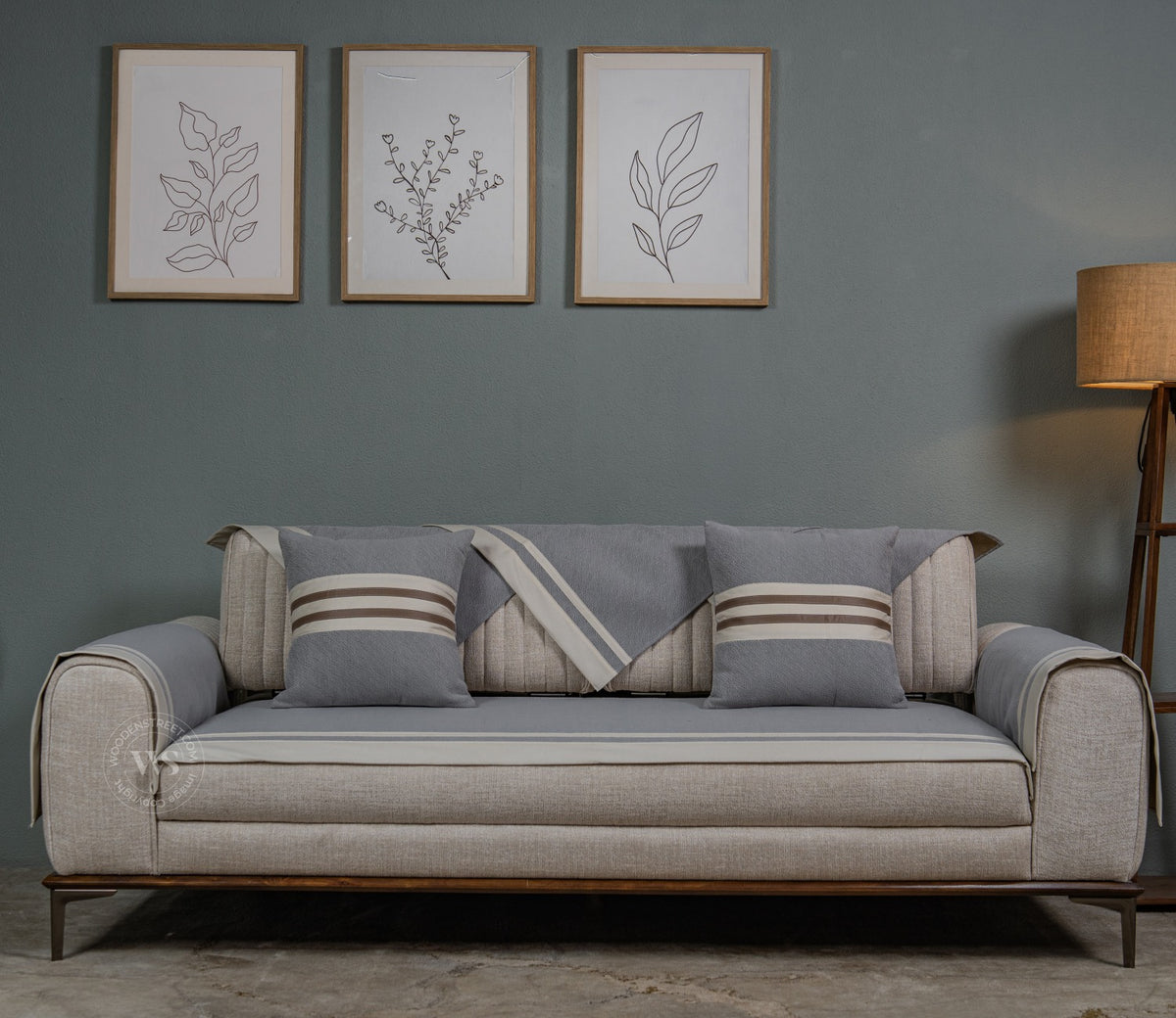 Elegance Essence Blue Mist Plain 3 Seater Sofa Cover -  Set of 8