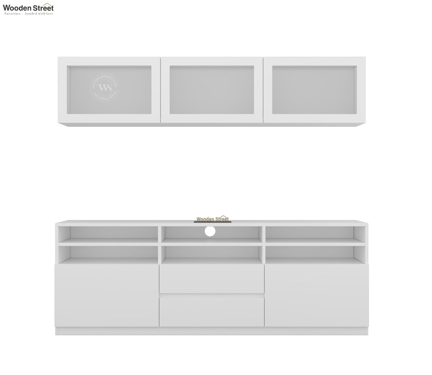 Delfino Engineered Wood Modular TV Unit With Ample Storage | TV Media Console Suitable For Up To 65 Inch TV (White Finish)