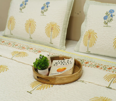 Raeni Tropical Palm Tree Voile Cotton Double Bed Cover King Size