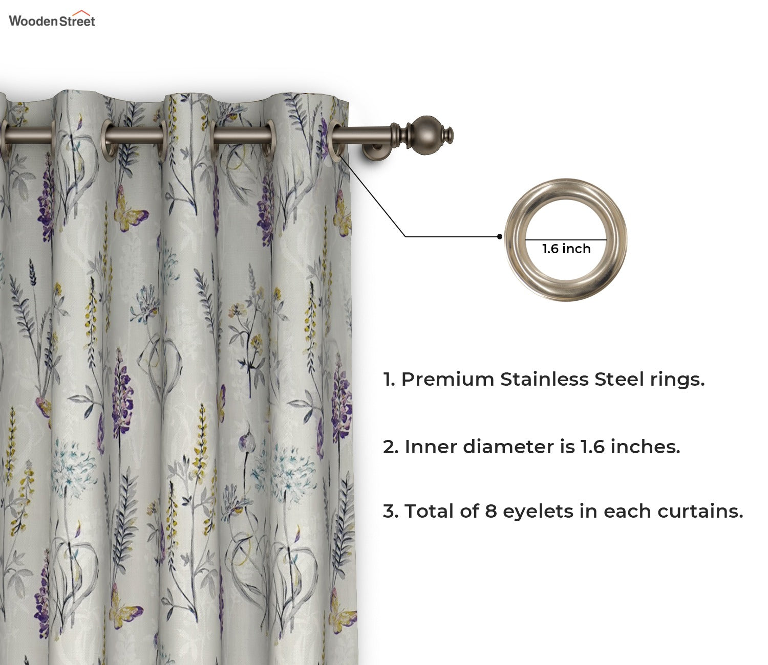 Grey Botanic Mist Floral Print Light-Filtering Door Curtains Set of 2 (Grey, 7 Feet)