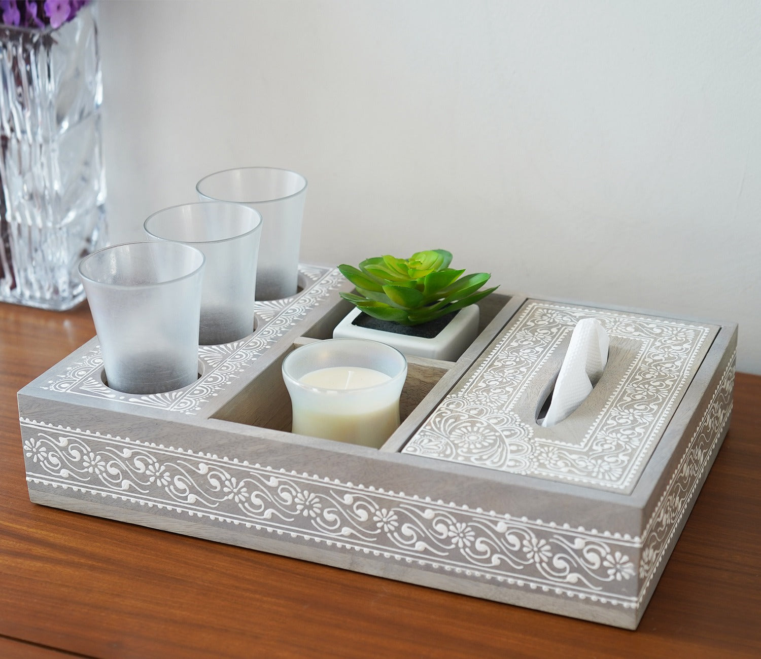 Ira Traditional Designer Hand Painted Wooden MultiStorage Tray