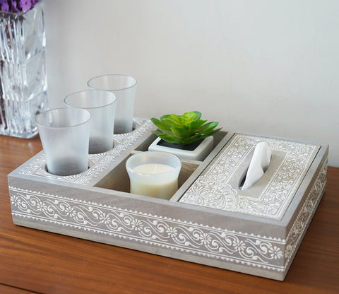 Ira Traditional Designer Hand Painted Wooden MultiStorage Tray