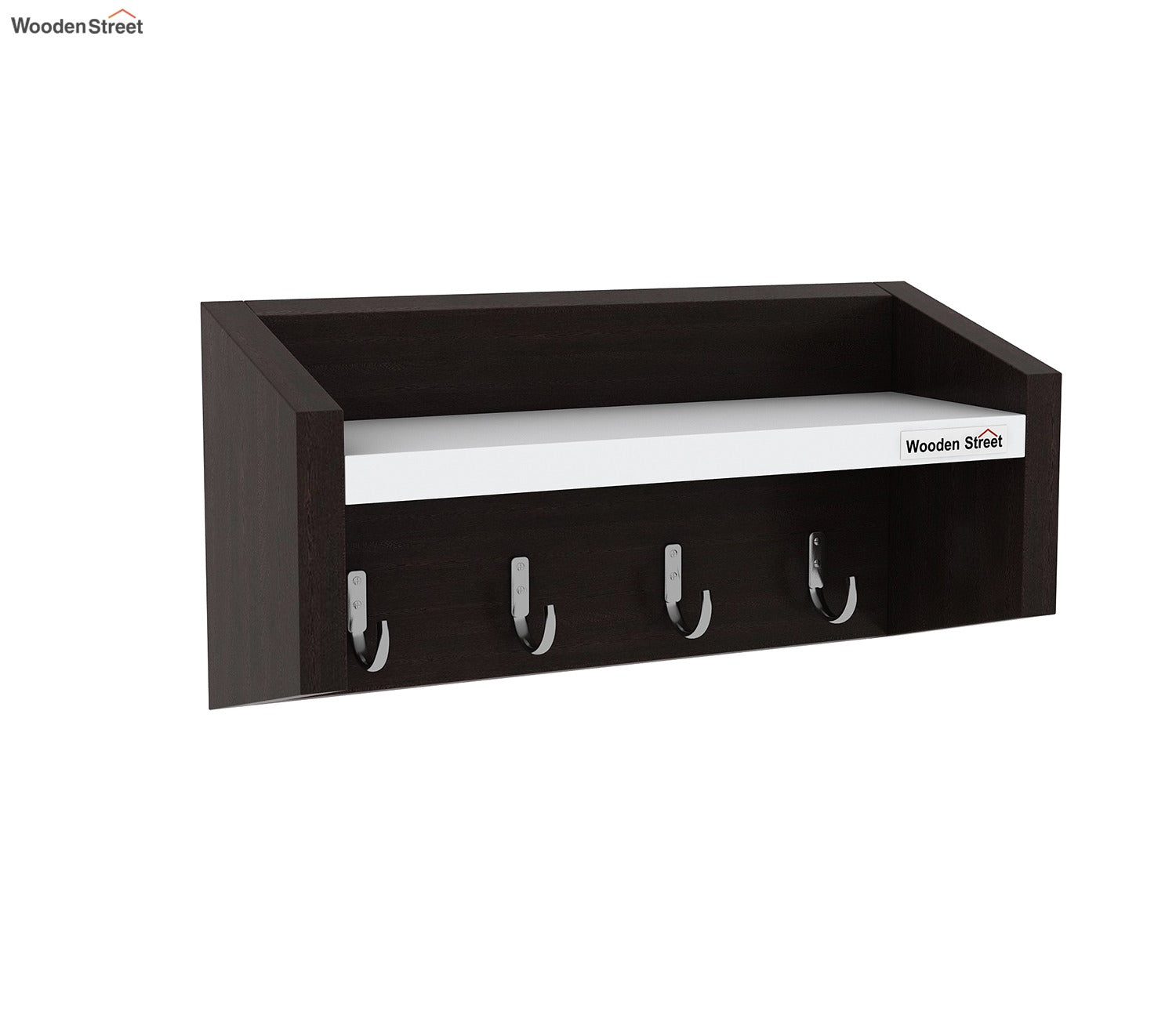 Alex Wall Shelf with Key Holders (Flowery Wenge Frosty White Finish)