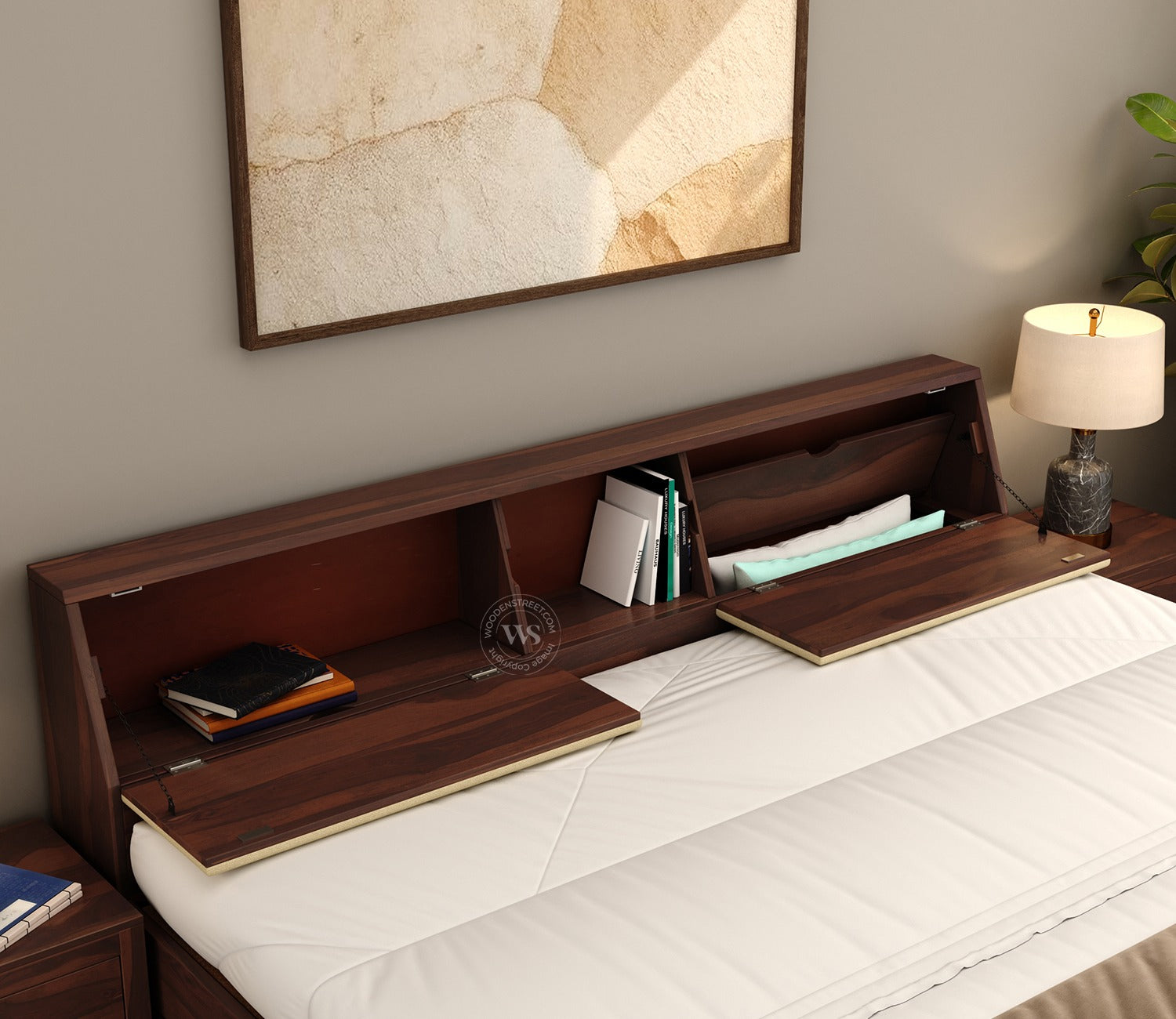 Walken Sheesham Wood Bed with Full Drawer Storage (Queen Size, Walnut Finish)