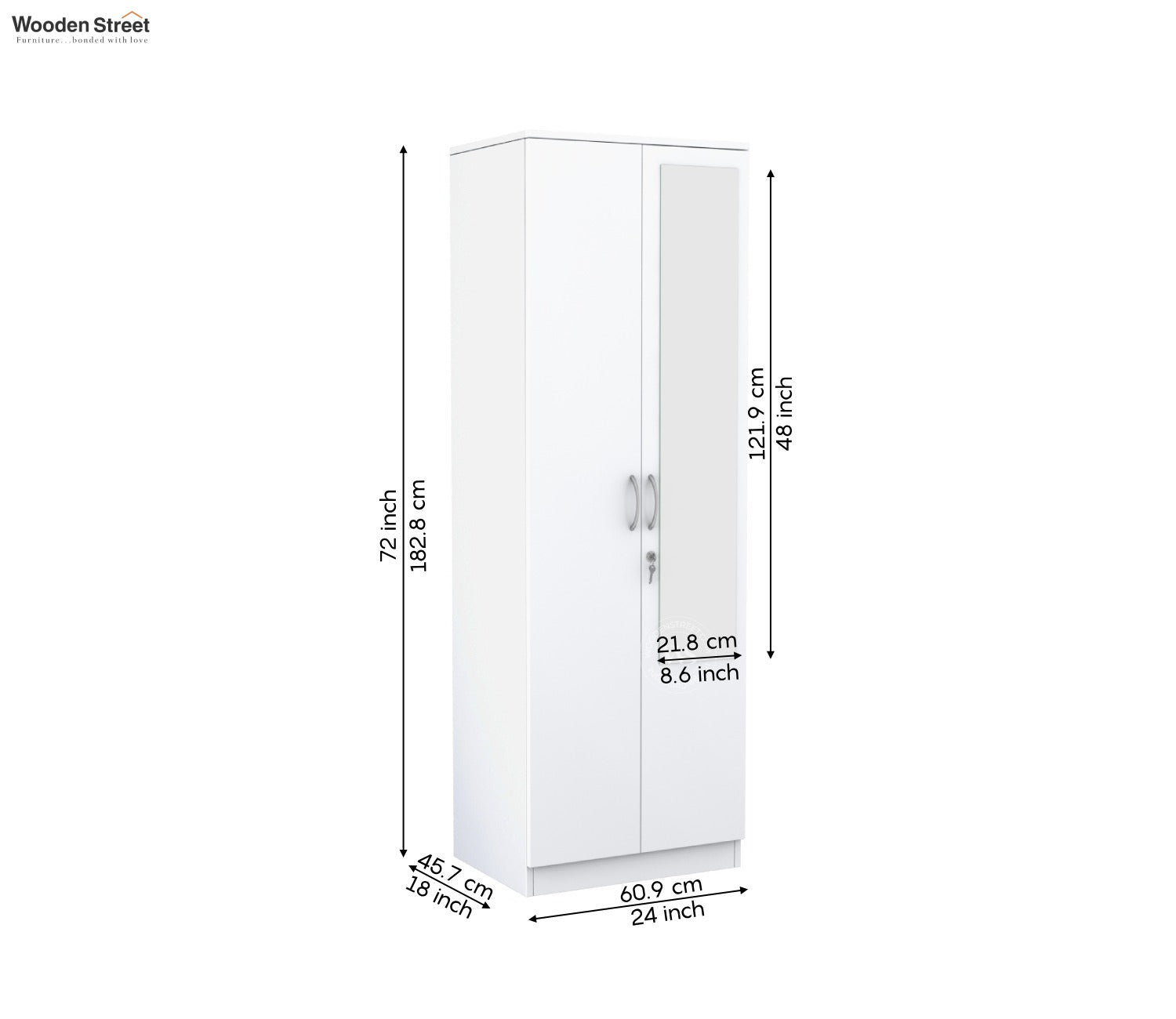 Lillian 2 Door Wardrobe With Mirror (Frosty White Finish)