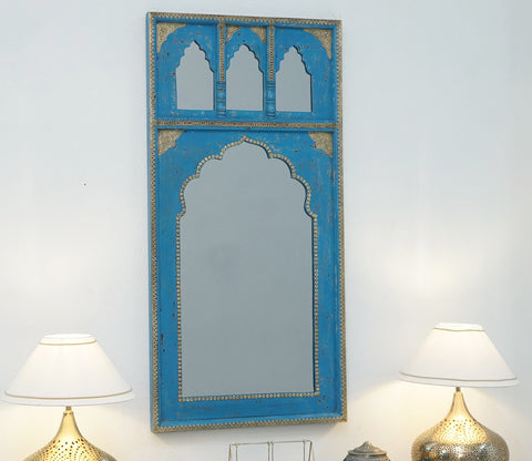 Izara Carved Mirror Frame (Distressed Dark Blue)