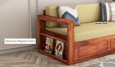 Riota Sheesham Wood Sofa Bed With Storage (King Size, Honey Irish Cream)