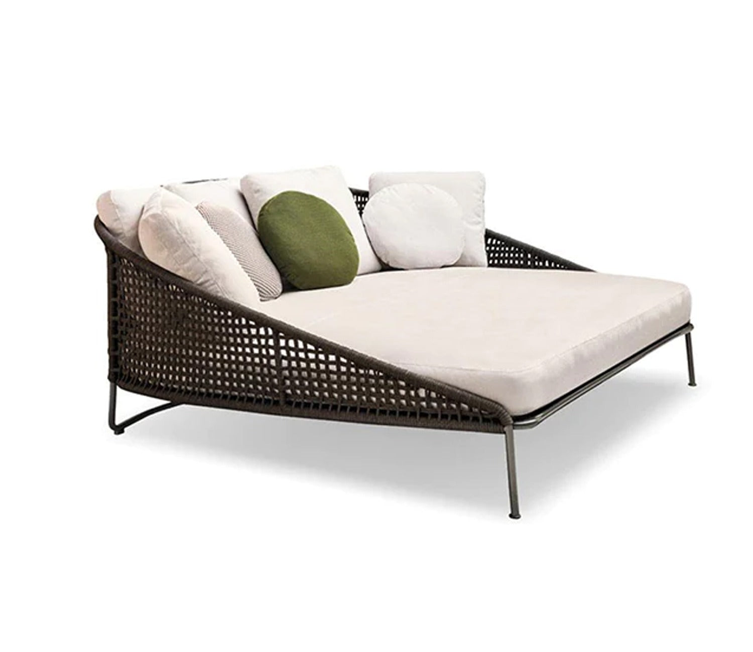Brown Outdoor Patio Daybed With Cream Cushions