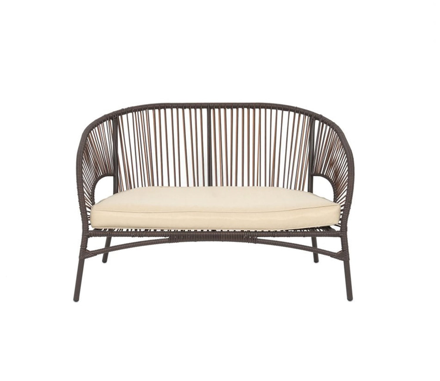 Dark Brown Rope 4 Seater Sofa Set With Table And Cream Cushions