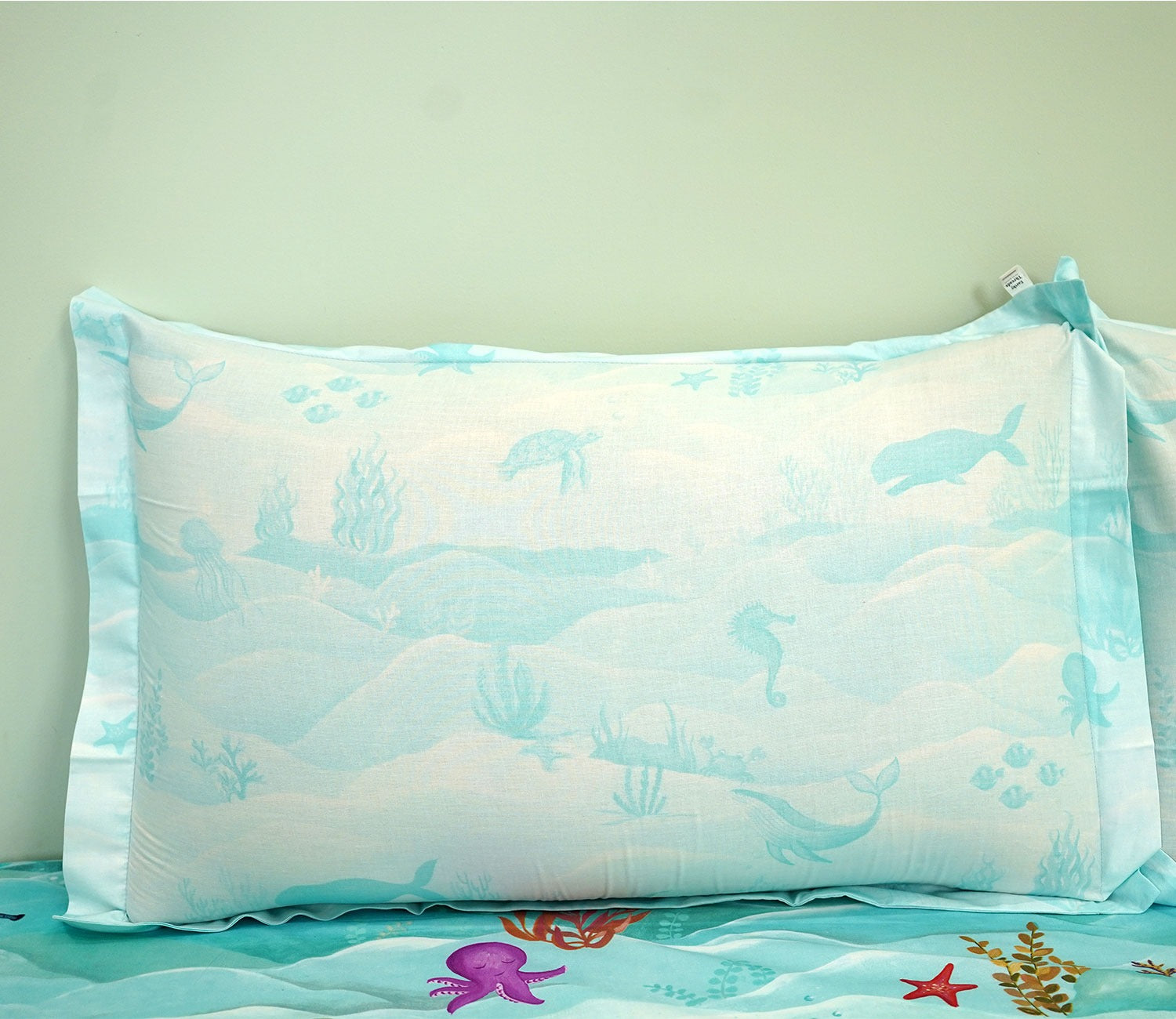 Seashore Flat Cotton Kids Bed Sheet King Size with 2 Pillow Covers