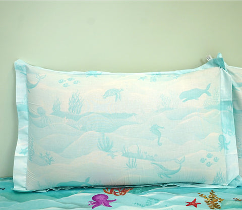 Seashore Flat Cotton Kids Bed Sheet King Size with 2 Pillow Covers