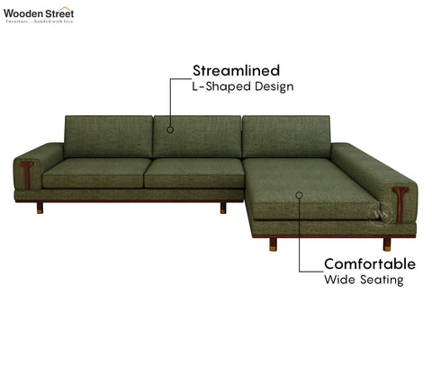 Nivas L-Shaped Sofa with Wooden Accents (Sage Green)