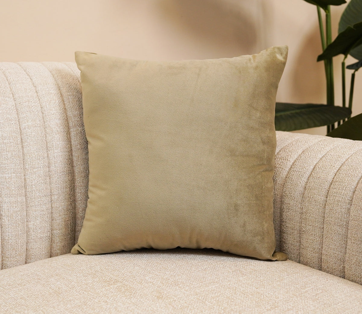 Cupid Velvet Cushion Cover - Pack of 1 (16 x 16 Inch, Pearl Beige)