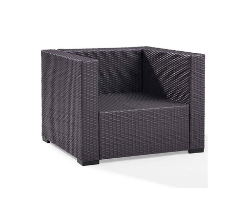 Dark Brown Rattan And Wicker Patio Sofa Cum Chair With White Cushions