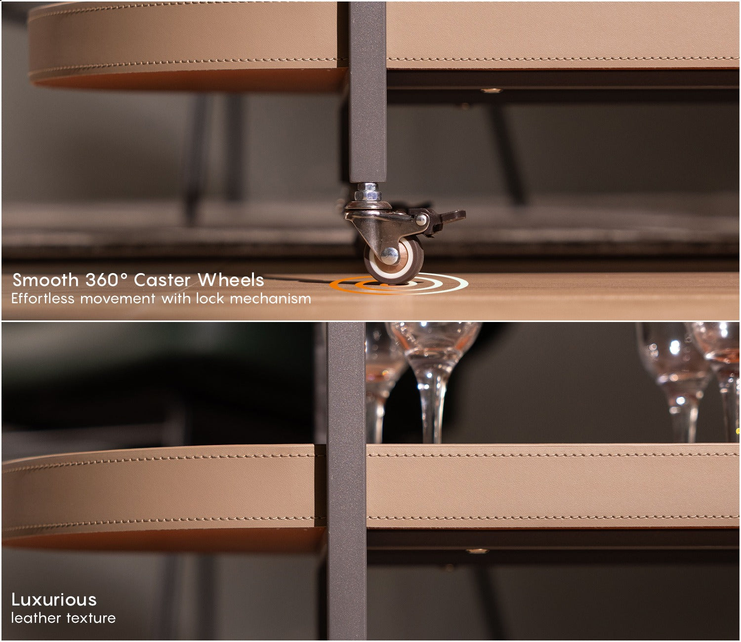 Cambert Modern Serving Trolley with Storage Shelves (Brown)